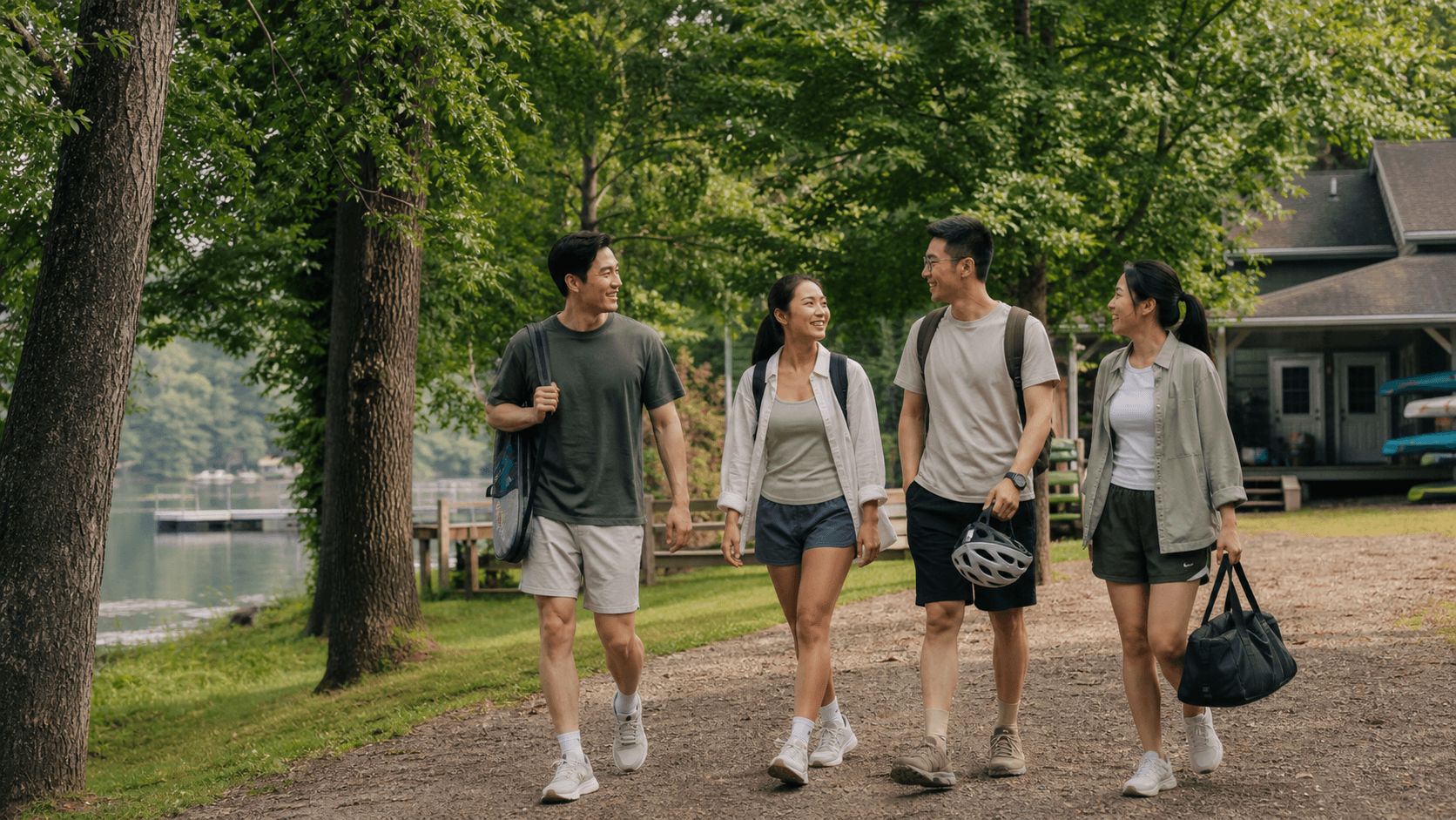 Friends arriving together for a sports trip
